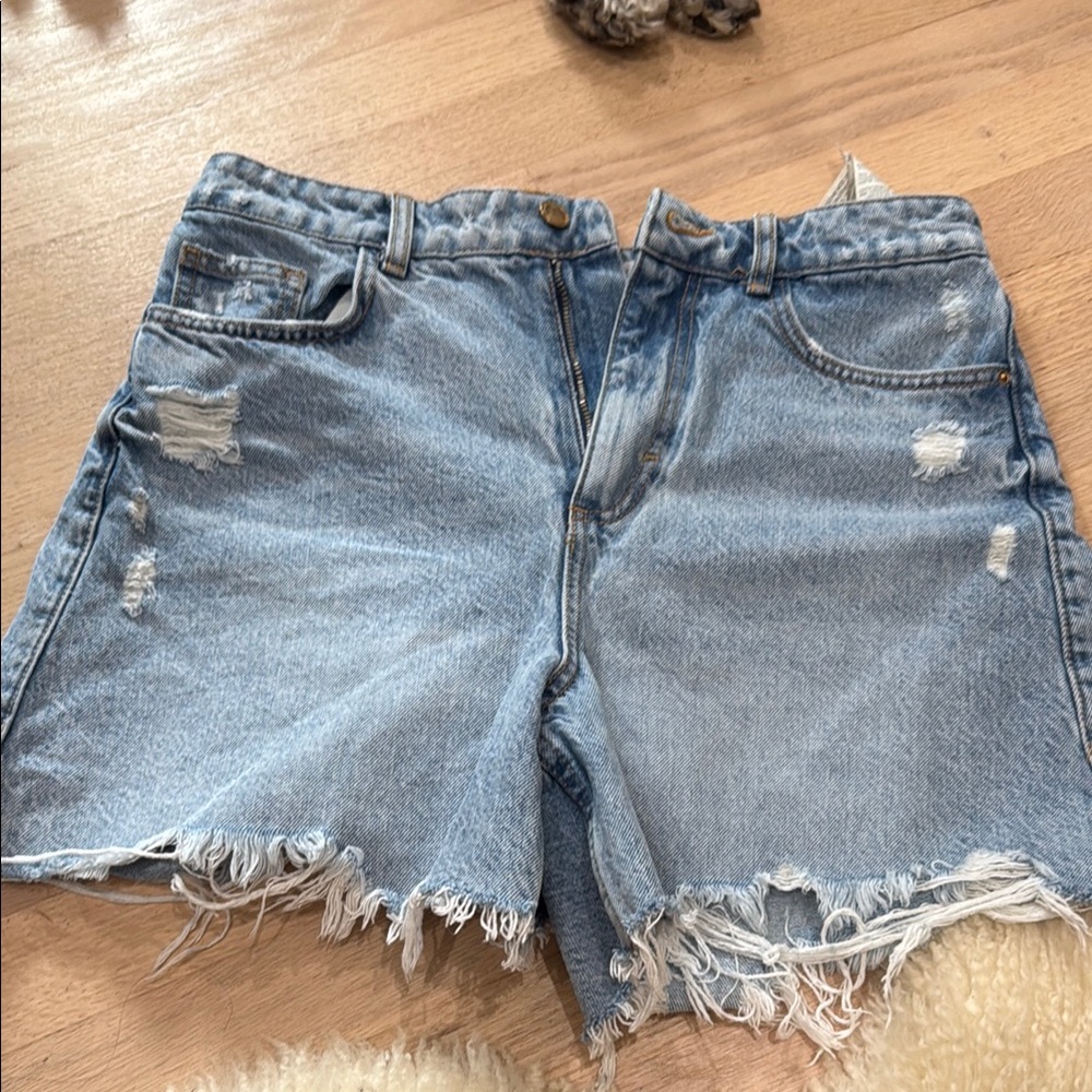 Zara Light Blue Distressed Jean Shorts